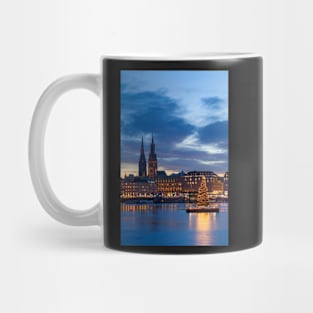 Jungfernstieg, town hall, Binnenalster, Christmas lights, dusk, Hamburg, Germany Mug